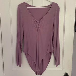 Purple Long Sleeve Ribbed Bodysuit